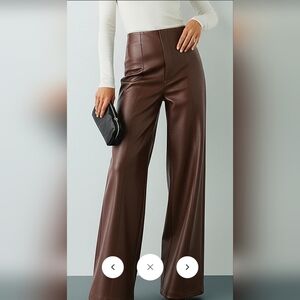 Commense Chocolate Wide-Leg Vegan Leather Pants